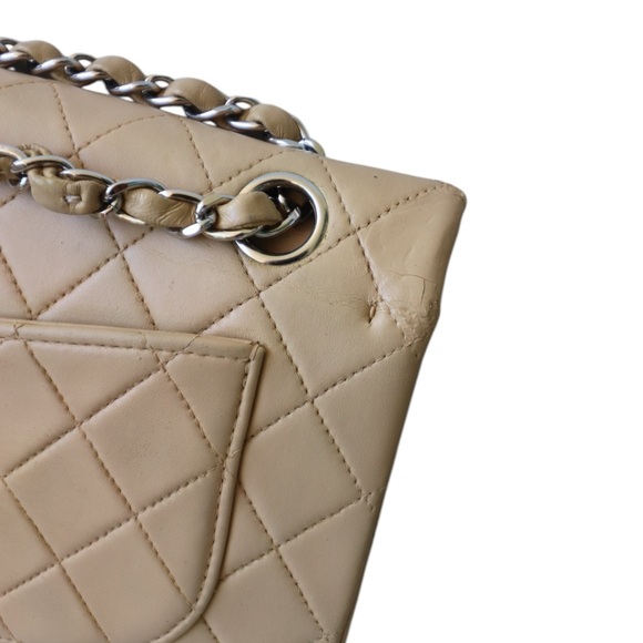 CHANEL Classic Double Flap Bag Small Vintage Beige Silver Hardware (repainted) - Picture 6 of 14